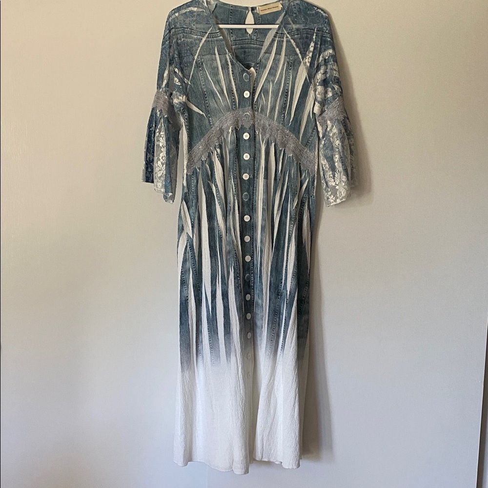 Elegant Blue and White Button-Down Dress